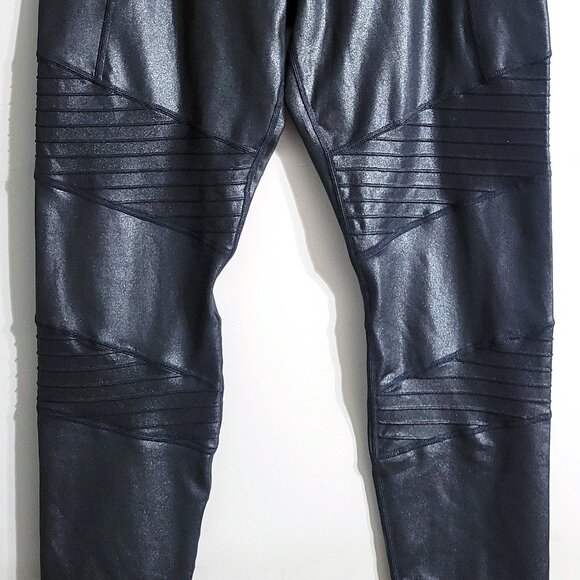 Athleta Womens Inclination Moto Tight Leggings Size L Metallic Black Pockets - Picture 3 of 12
